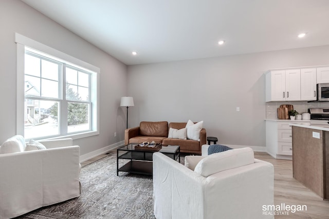 living room with light hardwood / wood-style flooring