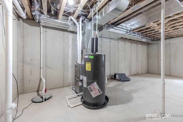 unfinished basement with electric water heater