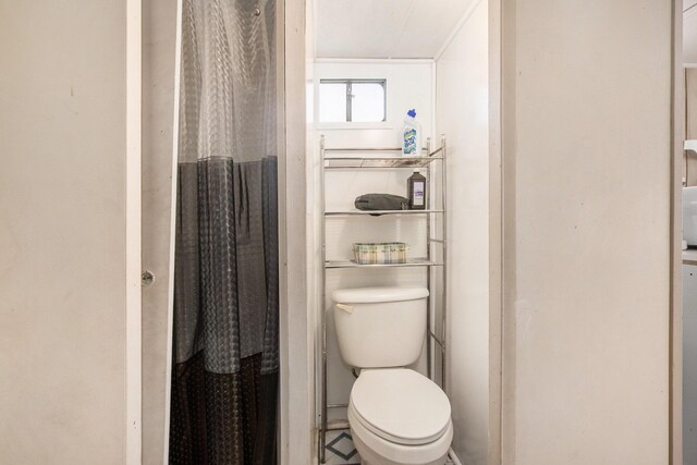 6662 Lorne Dr, Pentwater, MI 49449 - bathroom featuring toilet and a shower with shower curtain