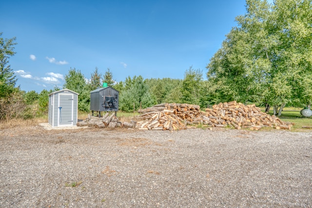 view of yard with a storage unit