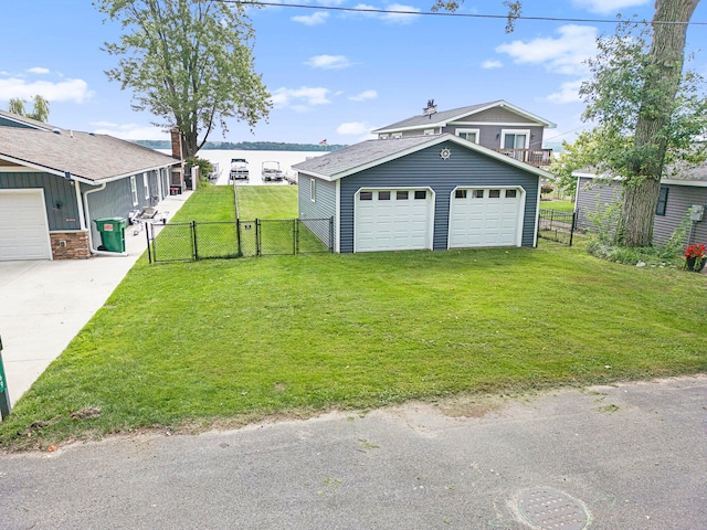 garage with a lawn