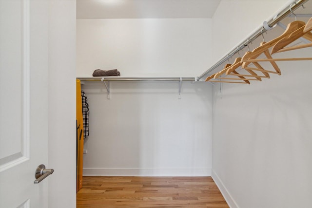 walk in closet with light wood-style floors