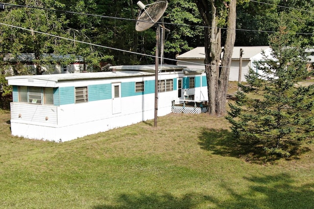 view of pool with a lawn