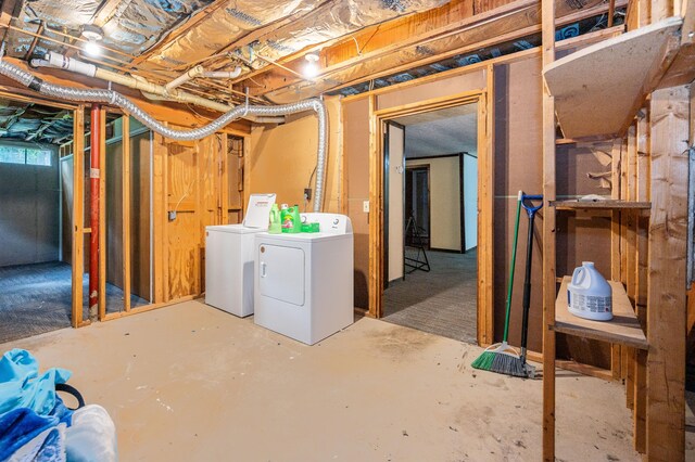 basement with separate washer and dryer