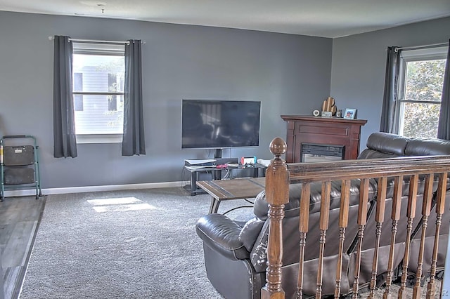 living room with carpet flooring and a wealth of natural light