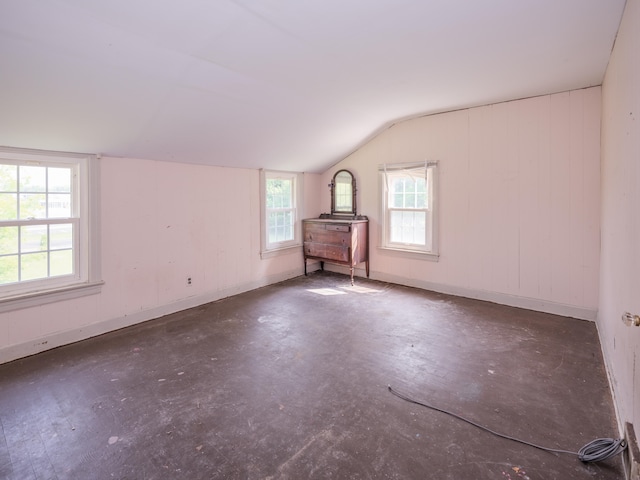 spare room featuring plenty of natural light and vaulted ceiling