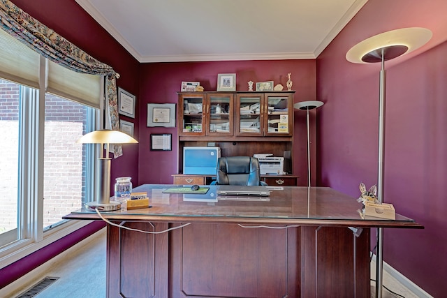 office area with crown molding