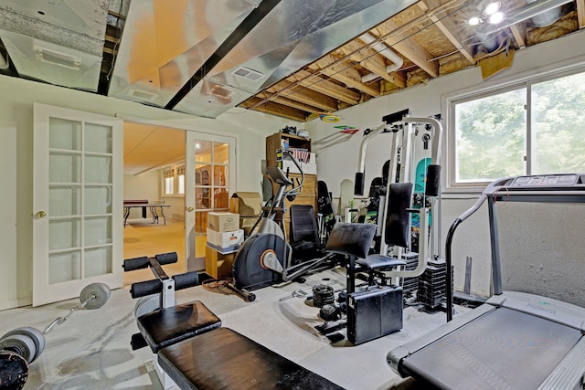 exercise room with french doors