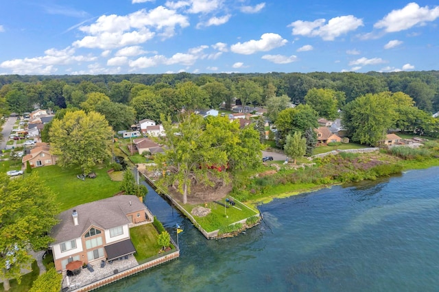 aerial view featuring a water view