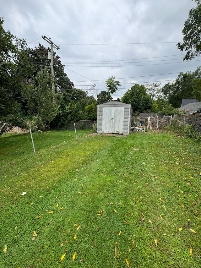 view of yard with a storage unit