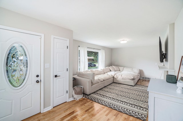 living room with light hardwood / wood-style flooring