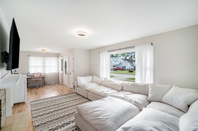 living room with a healthy amount of sunlight and light wood-type flooring