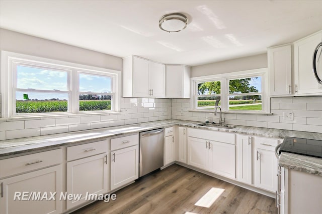 kitchen featuring white cabinets, dishwasher, sink, and a wealth of natural light