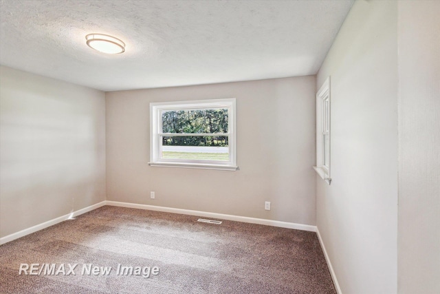 empty room featuring carpet flooring and a textured ceiling