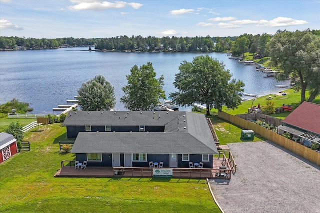 aerial view with a water view