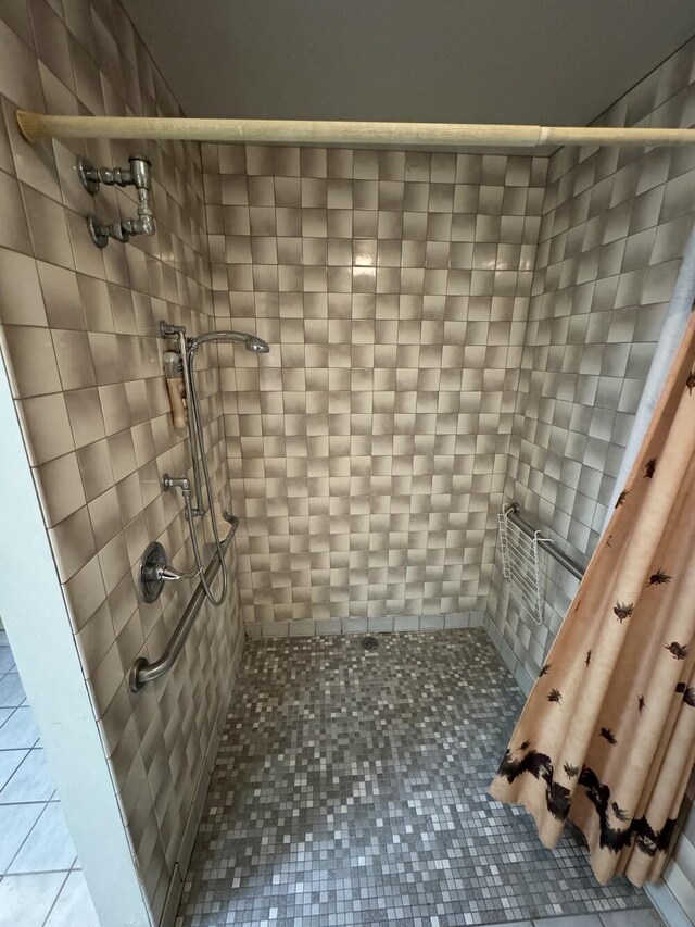5490 S Harrison Rd, Houghton Lake, MI 48629 - bathroom with a shower stall and tile patterned flooring