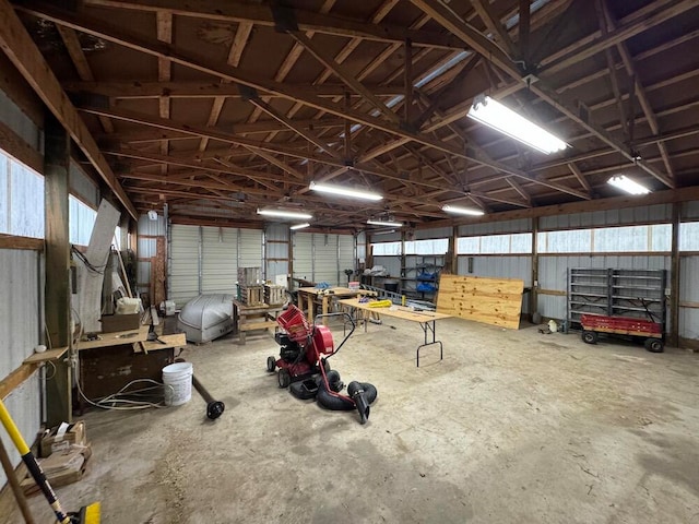 garage featuring a workshop area