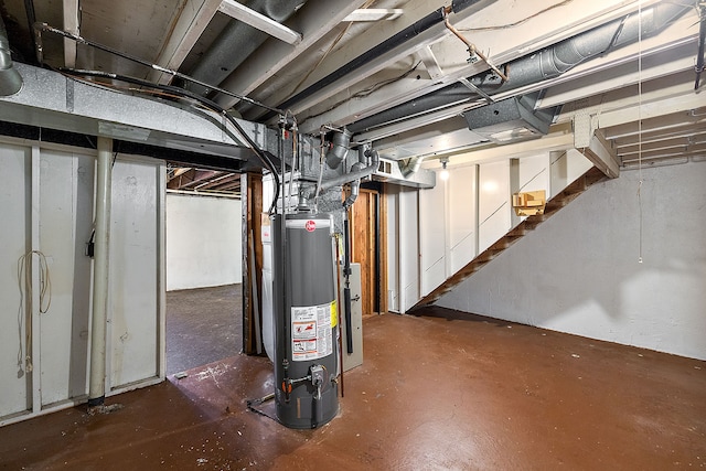 basement featuring water heater