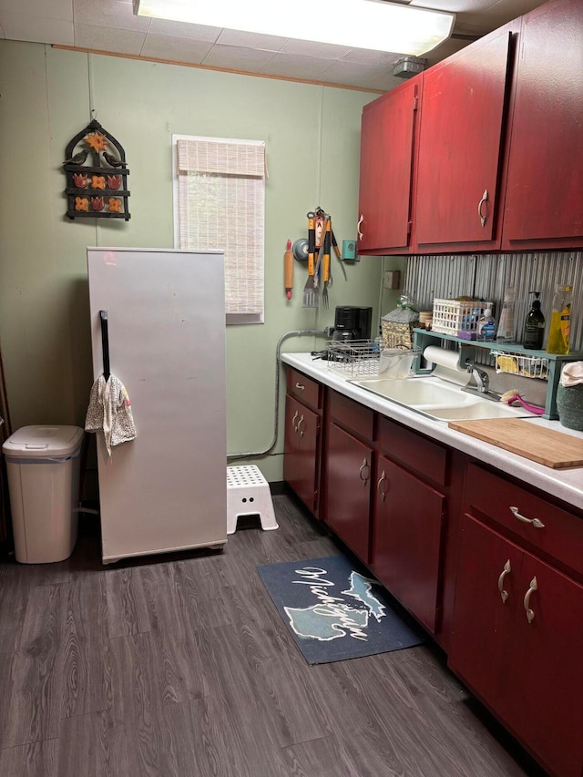 kitchen featuring sink, dark wood-type flooring, and stainless steel refrigerator