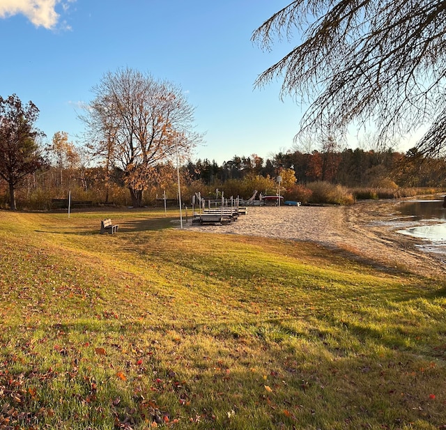 view of yard with a water view