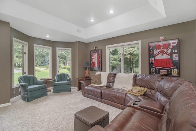 29100 Heritage Ln, Paw Paw, MI 49079 - carpeted living area featuring a tray ceiling and recessed lighting