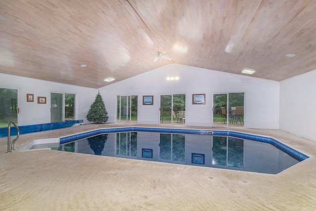 view of swimming pool featuring ceiling fan