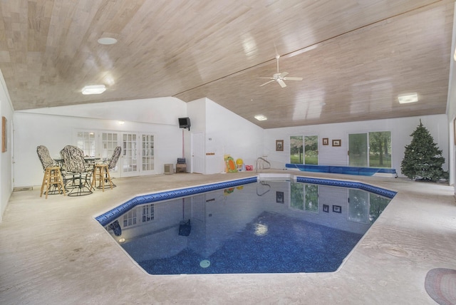 29100 Heritage Ln, Paw Paw, MI 49079 - indoor pool with a ceiling fan and french doors