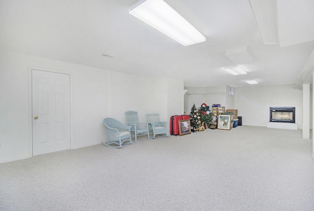 29100 Heritage Ln, Paw Paw, MI 49079 - miscellaneous room featuring carpet flooring and a glass covered fireplace