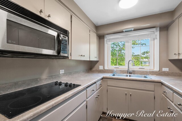 15 E Wall St, Douglas, MI 49406 - kitchen with stainless steel microwave, black electric cooktop, a sink, and light countertops