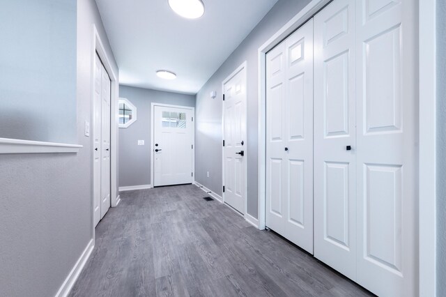 722 Tioga Park Unit 722, Big Rapids, MI 49307 - entryway with baseboards and dark wood-style floors