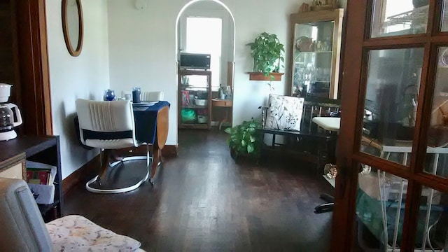 sitting room featuring plenty of natural light and dark wood-type flooring