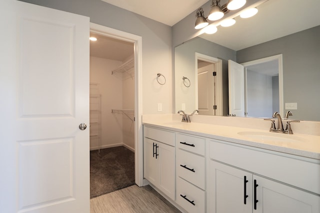 bathroom featuring hardwood / wood-style floors and vanity