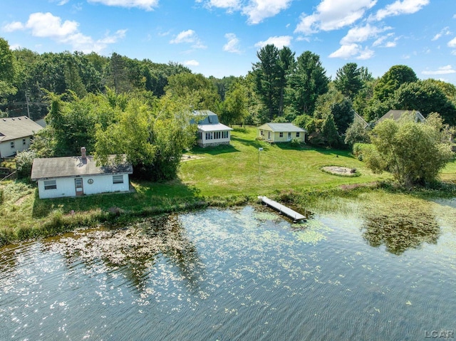 624 Fishermans Wharf, Horton, MI 49246 - water view with a dock and a forest