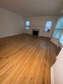 14257 Warwick St, Detroit, MI 48223 - unfurnished living room with wood finished floors and a fireplace