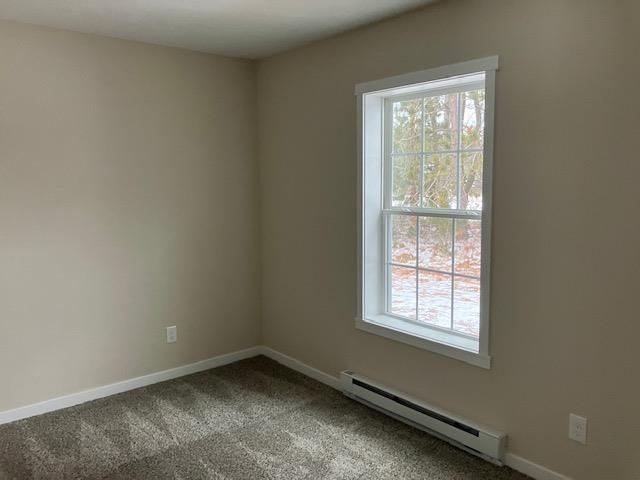 2711 Sawyer Rd, Traverse City, MI 49685 - spare room featuring carpet flooring, baseboard heating, and a wealth of natural light