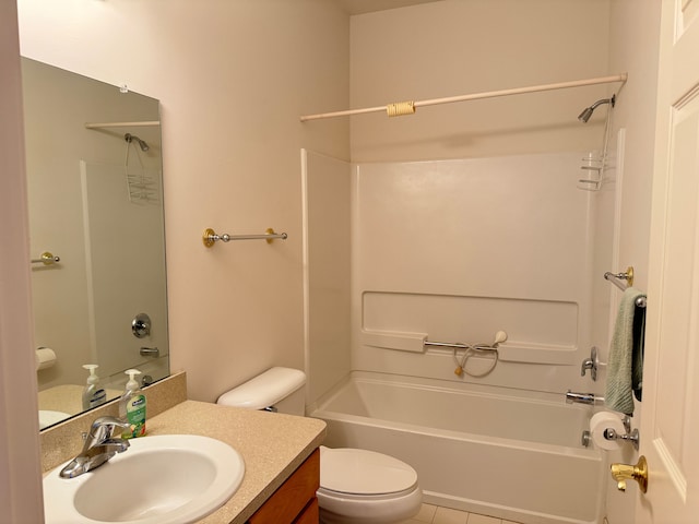 full bathroom featuring tile patterned flooring, vanity, toilet, and shower / washtub combination