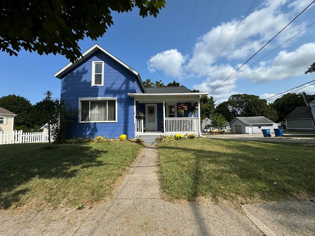 view of front of house featuring covered porch and a front lawn