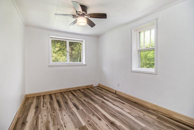 1722 N Benson Rd, Fountain, MI 49410 - unfurnished room with ornamental molding, light wood-style flooring, baseboards, and ceiling fan