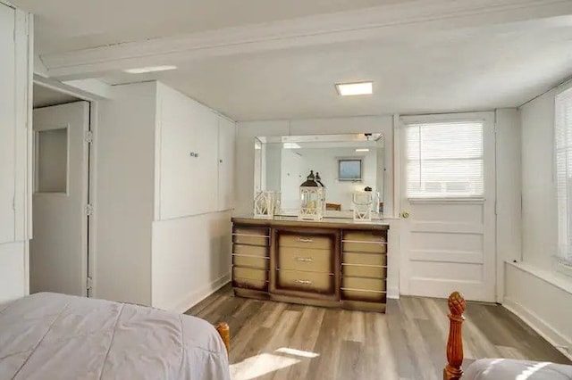 bedroom with light hardwood / wood-style floors