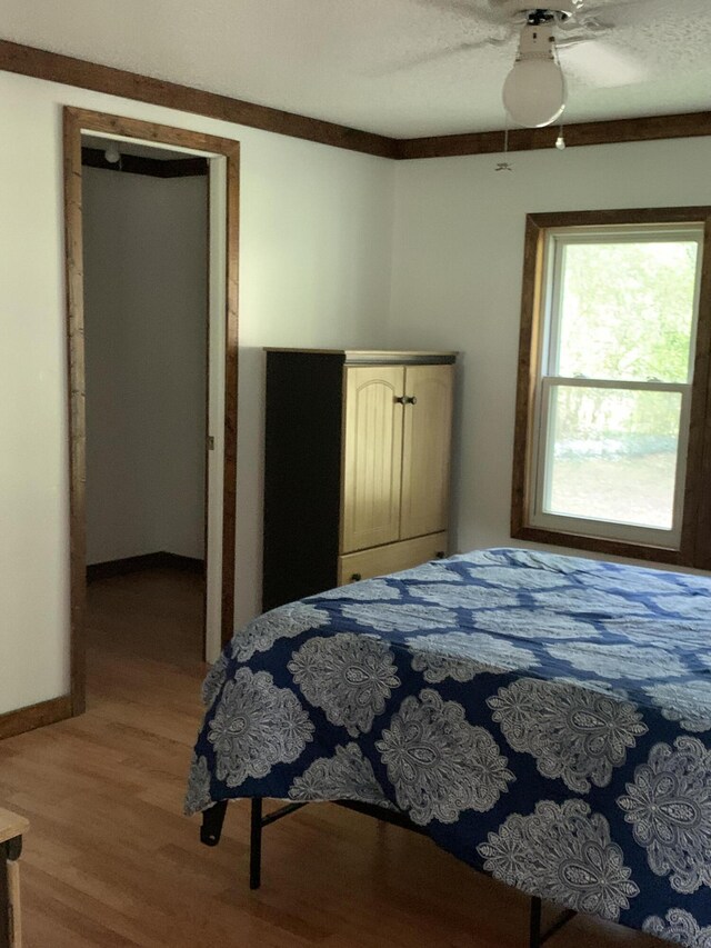 15070 Rapids Dr, Hersey, MI 49639 - bedroom featuring light wood-style flooring, ceiling fan, and baseboards