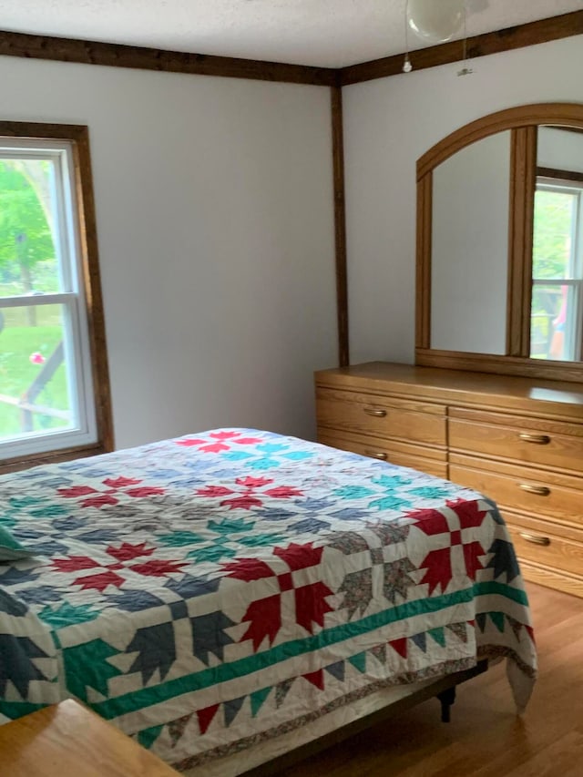 bedroom featuring hardwood / wood-style floors and multiple windows