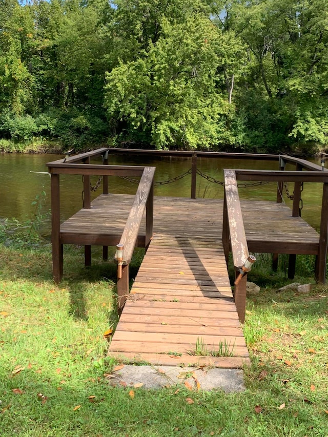 view of dock with a water view