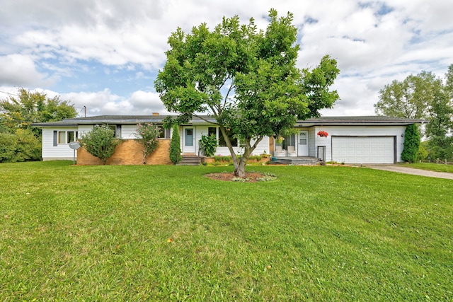 single story home with a front lawn and a garage