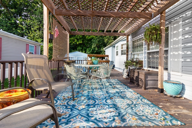 wooden terrace featuring a pergola