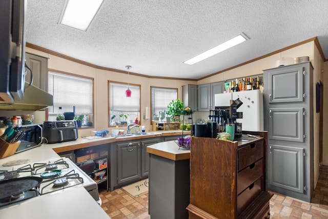 kitchen with plenty of natural light, a textured ceiling, and sink