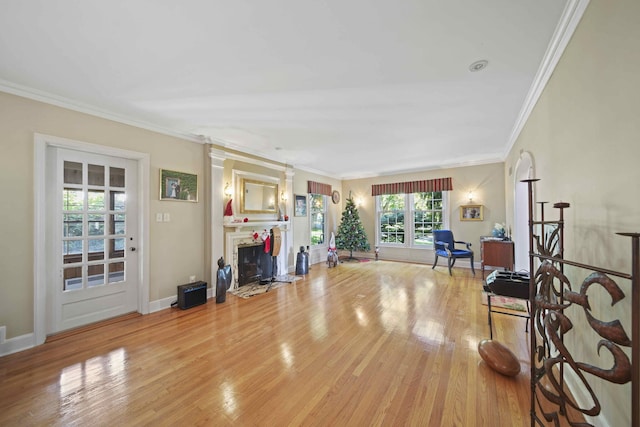 interior space with crown molding and hardwood / wood-style floors