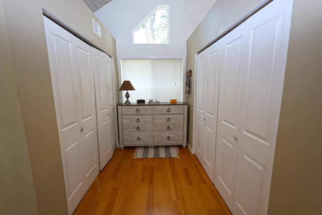 93810 Lake Ct, Dowagiac, MI 49047 - corridor featuring light wood-style flooring and lofted ceiling
