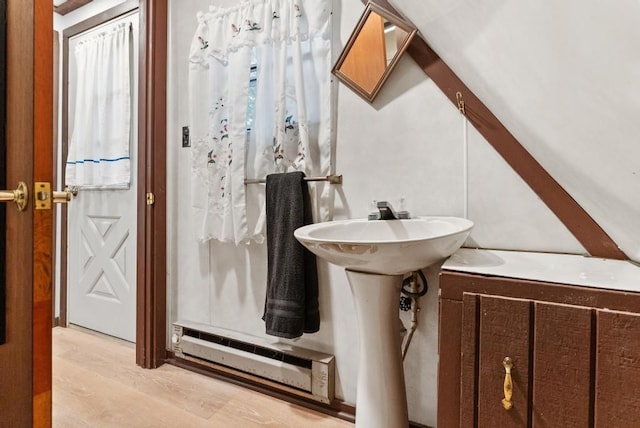 bathroom with wood-type flooring