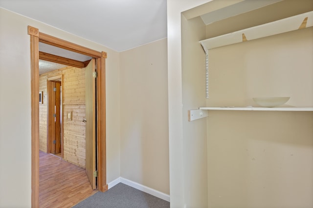 hall with hardwood / wood-style flooring