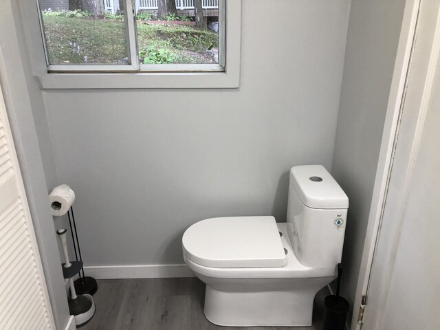 589 E Sidney Rd, Stanton, MI 48888 - bathroom featuring toilet, wood finished floors, and baseboards